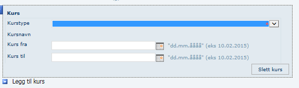 Kurs Steg Handling Skjermbilde / referanse I dette skjermbildet angir du relevante kurs du har.