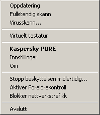 PROGRAMGRENSESNITTET Avslutt lukker Kaspersky PURE. Når du velger dette alternativet, lastes programmet ut fra RAM-minnet i datamaskinen. Figur 2.