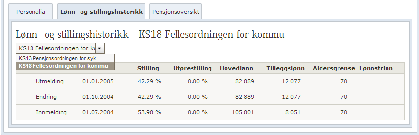 Se lønn og stillingshistorikk Under detaljert medlemsinformasjon finner man en fane som heter Lønn- og stillingshistorikk.