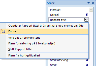 Stiler Definere stil via dialogboksen for stiler Når du vil ha full kontroll over alle innstillinger for stilen er det sikrest å gjøre defineringen via dialogboksen for stiler.