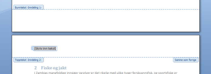 Topp- og bunntekster Opprette topp- og bunntekster Topp- og bunntekster er faste elementer som skal gå igjen i hele eller deler av dokumentetet.