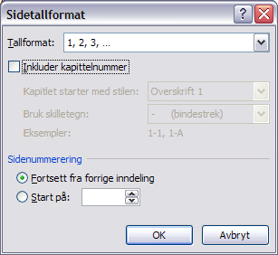 Sidenummerering Sette inn sidenummerering Sidenummerering gjøres også fra gallerier i.