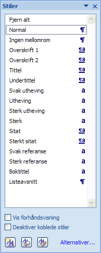 Stiler Hurtigstiler og oppgaveruten Stiler Stiler er ferdigdefinerte formateringer for tekst og er et av de viktigste komponentene for et konsistent dokument.