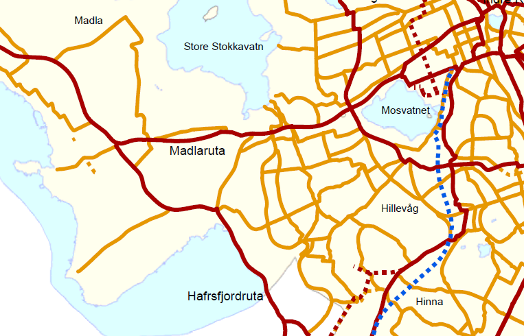 Transportanalyse, plan 2424 Madla-Revheim 23 4.5 Tilrettelegging for gående og syklende 4.5.1 Gang- og sykkelveinettet og turveier i nærområdet Kommuneplanen for Stavanger definerer hoved-, bydels- og grønne sykkelruter.