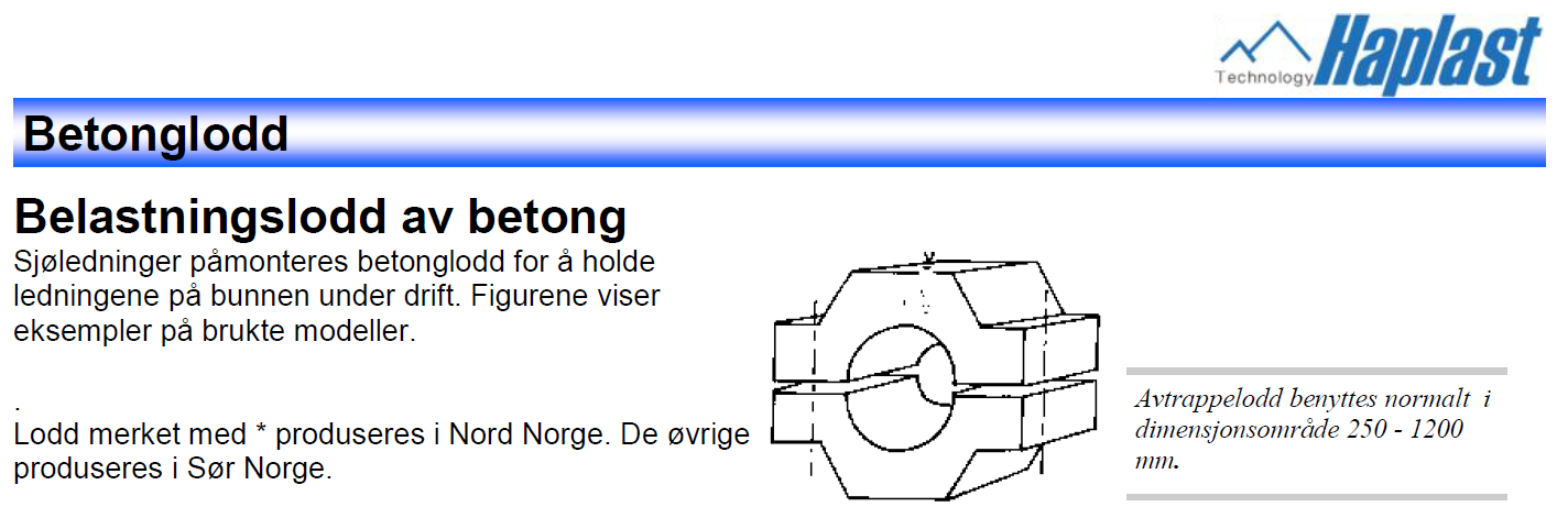 Figur 3.9 Stabiliseringslodd for legging av vannledning i sjø, Haplast Figur 3.10 Grøfting og legging av vannledning 4.