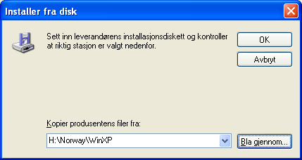 6. Klikk på Har diskett... i Produsent/skrivere-dialogboksen. 7. Dialogboksen Installer fra disk vises. Bruk Bla gjennom.