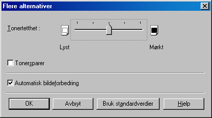 Flere alternativer Flere alternativer gir tilgang til innstillingene for tonertetthet, tonersparer og Automatisk bildeforbedring.