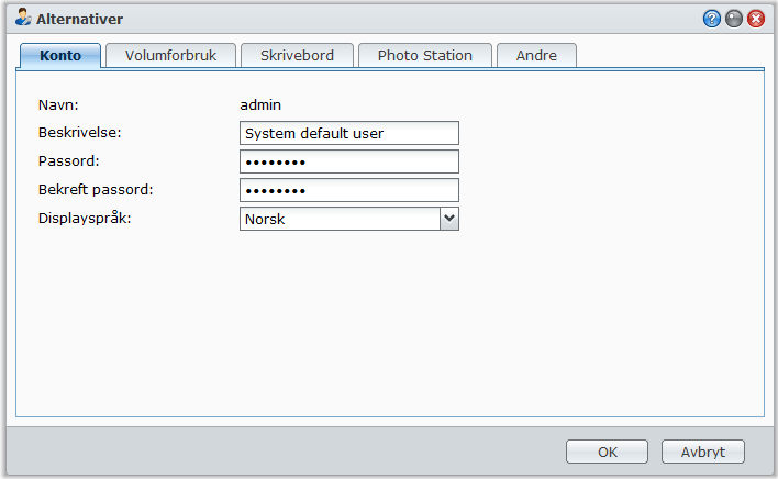 Brukerveiledning for Synology RackStation Administrere personlige alternativer Klikk på menyen Alternativer (med et tallikon) øverst til høyre på DSM-skrivebordet for å administrere