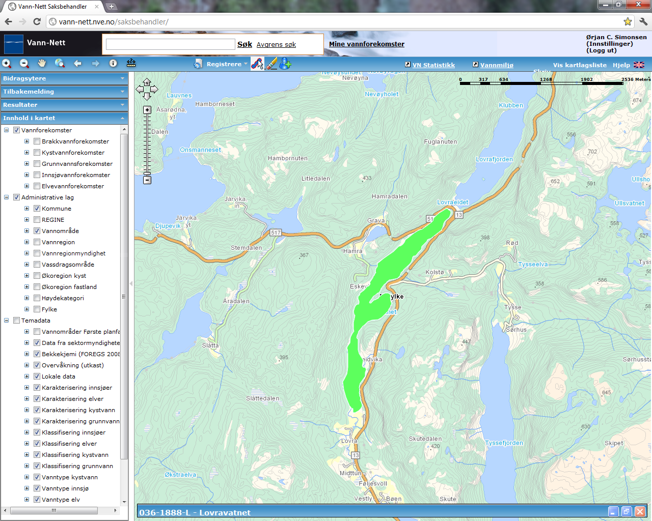 Lovravatnet (036-1888-L) Middels, kalkfattig, klar, grunn (innsjø) God