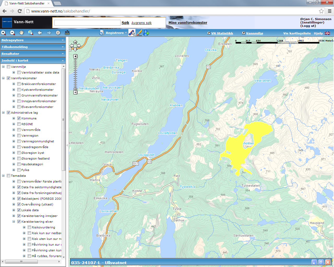 Ullsvatnet (035-24107-L) Overvåkingsdata mm: Middels, svært kalkfattig, klar, grunn (innsjø) Moderat (ph: moderat) Middels grad Sur