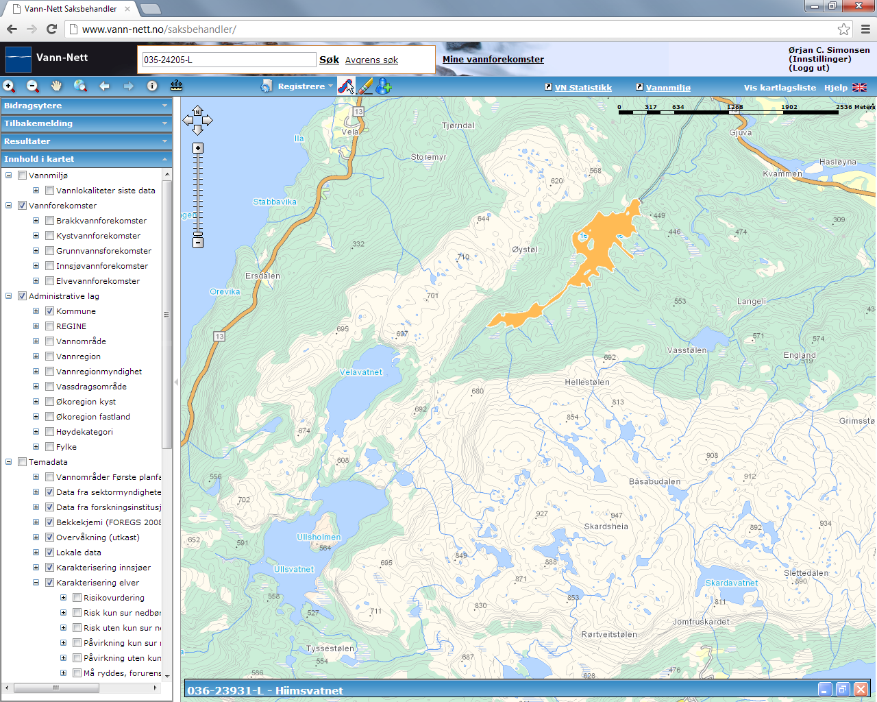 Hiimsvatnet (036-23931-L) Små, svært kalkfattig, klar, grunn (innsjø) Dårlig (påvirkningsanalyse, ph: svært god; tot alkalitet: god) ksmvf Stor grad