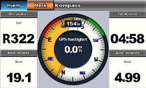 Båtmodus: Bruke dashbordet Båtmodus: Bruke dashbordet Bruk dashbordet hvis du vil vise viktige data som navigasjon og tripformasjon på skjerm uten å bruke kartskjermbildene.