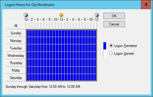 7 Brukeradministrasjon Her kan du endre påloggingsnavnet (User logon name) som ble registrert da kontoen ble laget. Du kan låse kontoen midlertidig (Lock/Unlock account).