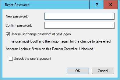 7 Brukeradministrasjon 2) Oppgi og bekreft et nytt passord for brukeren. 3) Sett hake i ruten User must change password at next login.