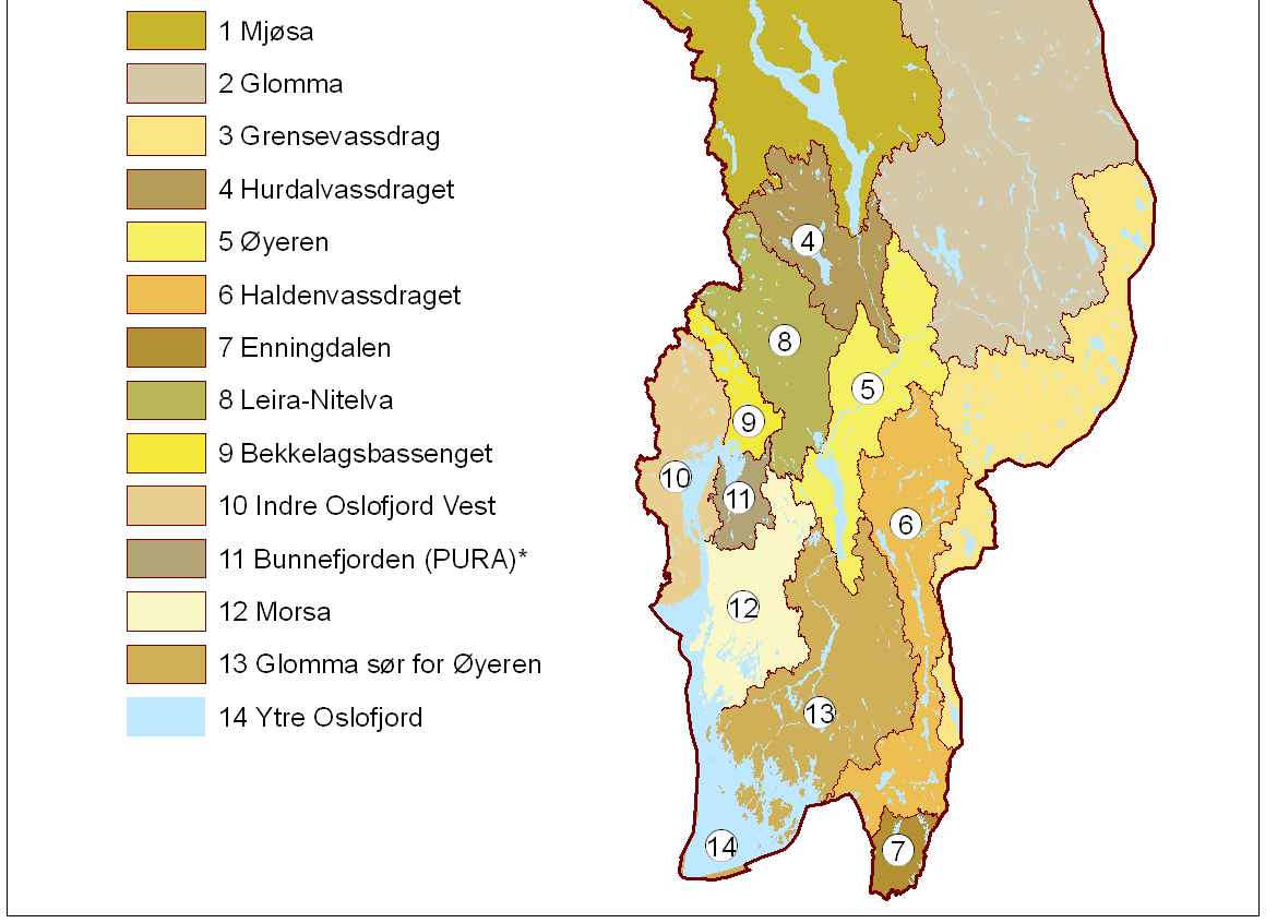 2. Vannområde Øyeren Vannområde Øyeren (www.vo øyeren.no/) er en del av Vannregion Glomma (Figur 2) og det er Østfold Fylkeskommune som er vannregionmyndighet og forvaltningsansvarlig.