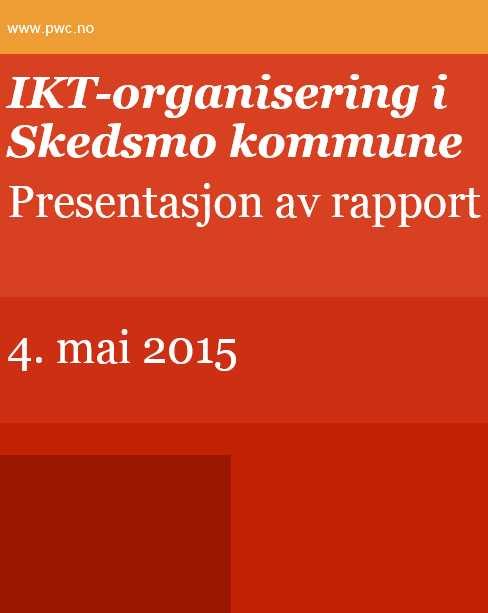 IKT omorganisering 2015 IKT omorganisering i kommunen prosess forankret hos rådmannen er igangsatt Noen utsagn fra ledere: «Viljen er ofte større enn kompetansen» «Som leder har man alltid en