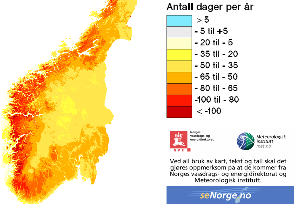 Endring i lengde av snøsesong Fra