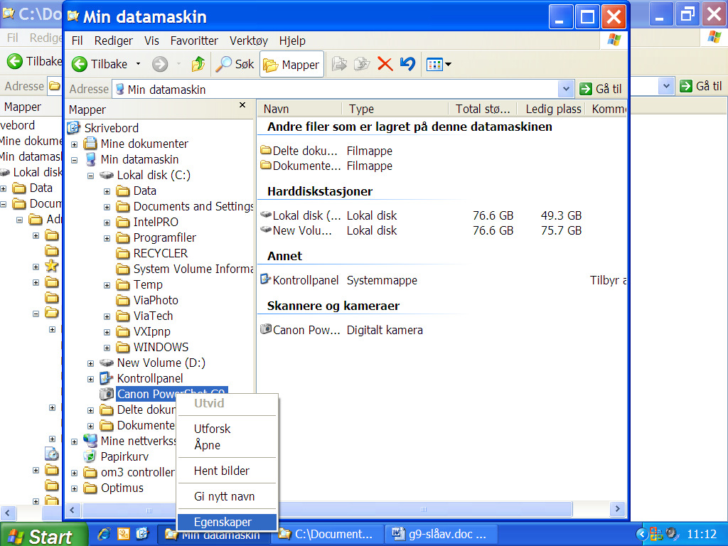 gjøres følgende: Åpne min datamaskin etter at kamera er koblet på og slått på, gå inn