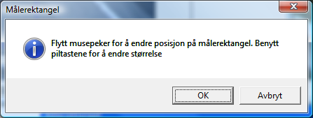 4.4.2 Flytting og størrelsesendring av målerektangel 1. Plasser mus over en linje på målerektangel. Da vil musepeker endres til en hand. 2.