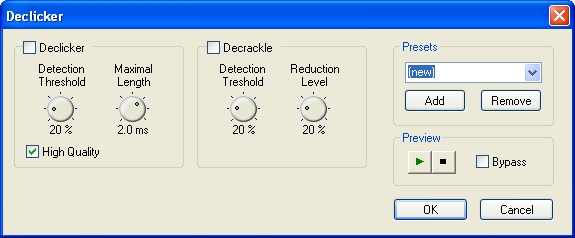 8.5 Declicker Declicker fjerner effektivt klikkelyder som ofte høres på plater.