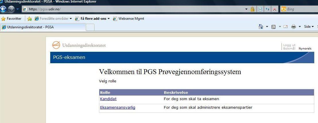 https://pgsa.udir.no Trykk på Kandidat. 2.