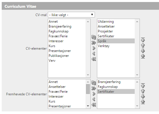 Tilpasset CV-utskrift Velg hvilken informasjon som skal inkluderes på CV, og i