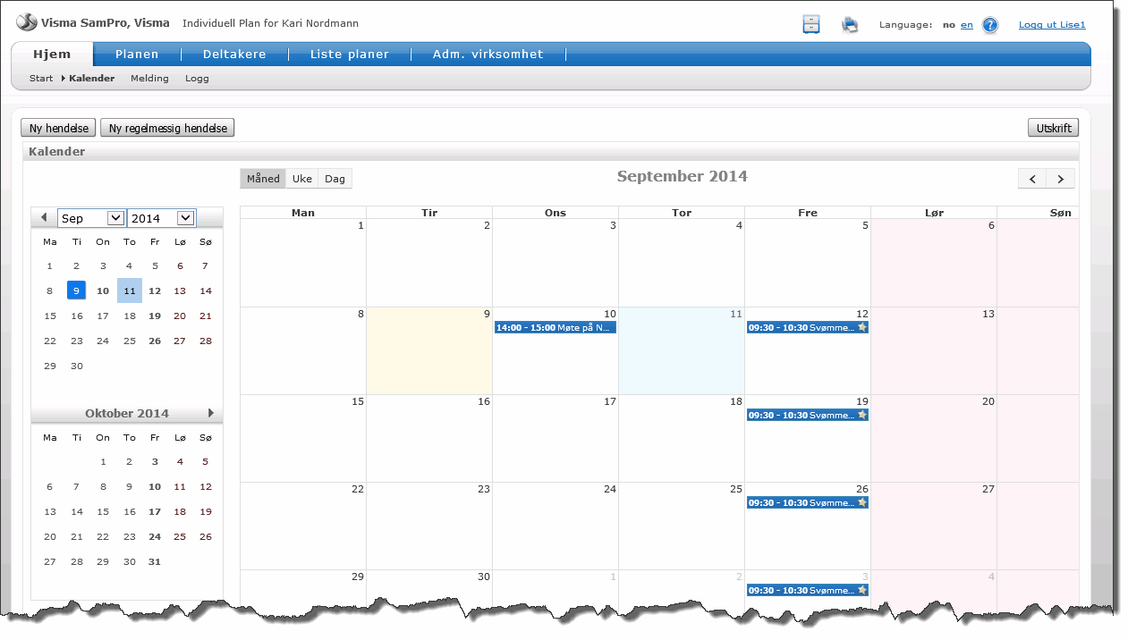 Jobbe med planen 2.1.1 21 Kalender Kalenderen i SamPro er ment som hjelp for bruker/planeier til å få koordinert aktiviteten rundt planarbeidet rett og slett en samarbeidskalender.