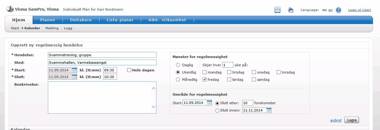 Jobbe med planen 2.1.2 23 Meldinger Ved hjelp av denne funksjonen kan en kommunisere internt i planen. En kan sende beskjeder, referater eller ulike notater til deltakerne i planen.