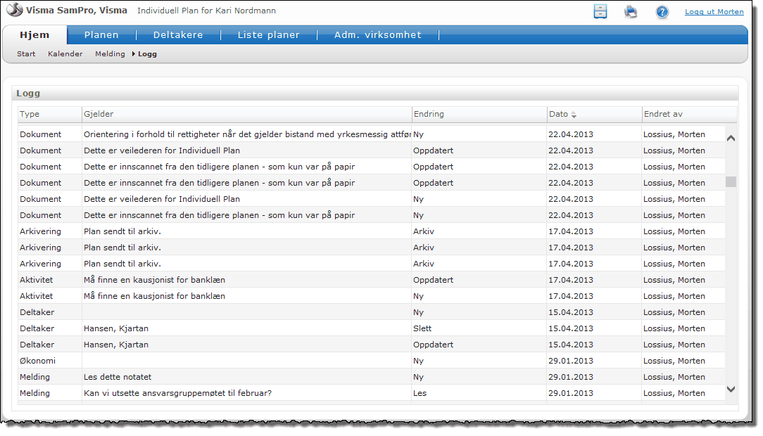 Administrere planen 3.10 59 Slette en plan fra SamPro En plan kan både opprettes og slettes etter planeier sitt ønske.