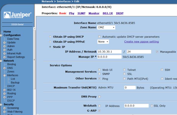 Konfigurering av ethernett0/1 DMZ Velg Edit Konfigurer en statisk IP-adresse i 10.30.