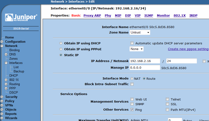 Konfigurering av ethernett0/0 (Outside) Network/Interfaces Velg ethernet0/0 Edit