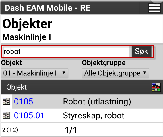 Søke etter objekt Ønsker du å søke etter et spesifikt objekt kan du nå også gjøre dette direkte i fra åpningssiden ved å skrive inn søkeordet direkte i det hvite feltet, og så trykke på søkeknappen.