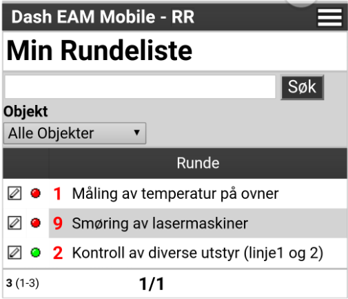 Ny driftsloggføring For ytterligere detaljer vedrørende driftsloggen, ref. kapittel 7.0.2 Driftslogg. 6.0.7 Min Rundeliste Min rundeliste Min Rundeliste (tilleggsmodul) nås via menypunktet.