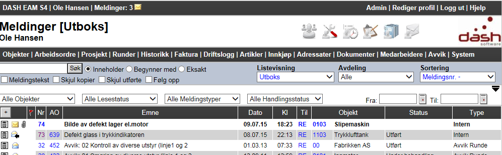 Innboks Innboks Du kan flagge en melding for oppfølging, sende et svar til avsender eller opprette en ny AO eller historikk. Indikasjon på melding for oppfølging vises med dette flagget.