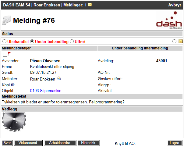 Klikk på knappen når du er klar. Lese melding For å lese en mottatt melding klikk på meldingsnummeret i meldingslisten eller symbolene for Ikke lest/lest melding (Ikke lest = og lest = ).