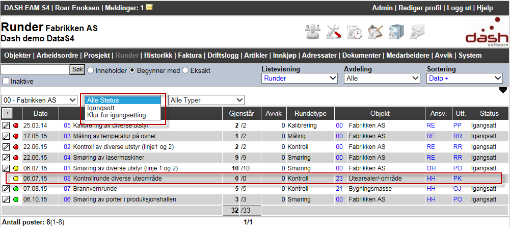 - Rundeobjekt her velges det objektet som skal komme med på runden.