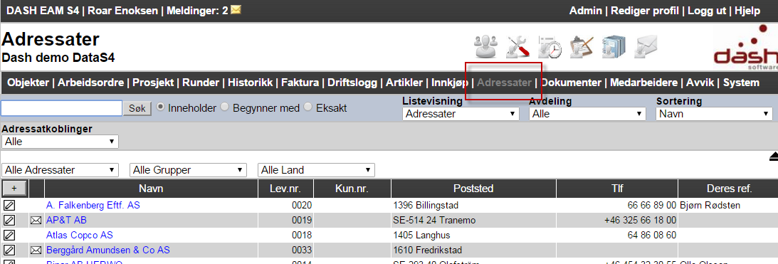 Klikker du/huker du av i øverste boks (i kolonneheadingen) avkrysses alle boksen automatisk (Obs. kun for den siden som vises hvis det er flere sider), og knapperaden nederst i bilde kommer opp.