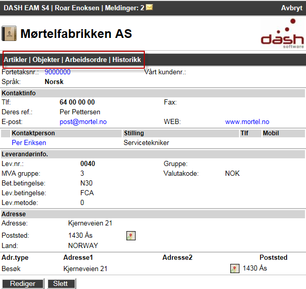 Ny adressat Adressat i lesemodus Adressat i lesemodus nås ved å dobbeltklikke på navnet i adresselisten. Adressat i lesemodus Fra dette skjermbilde får du tilgang til å redigere adressaten.