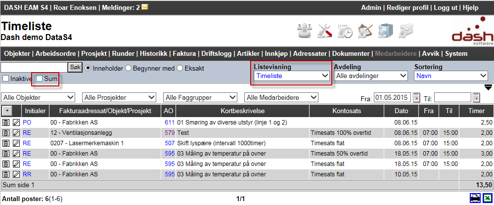 Hvis du ønsker å sende en e-post til en i listen (og det ligger en e-post adresse på medarbeideren) vil du kunne gjøre det ved å klikke på denne knappen. Du går da direkte til ny e-postmelding.