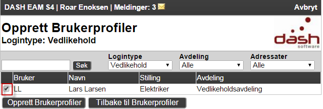 Inne i Dash-applikasjonen: Nye web-brukere Inne i Dash-web: 1.5 Brukeradministrasjon på web Brukeradministrasjon på web gjøres fra Admin som markert under.