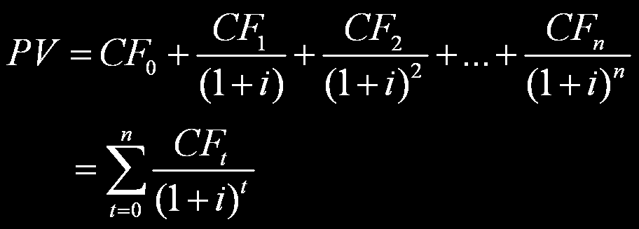 119 Formel 1: Nåverdi (Boye & Koekebakker, 2006) Her er CF t de respektive kontantstrømmene for de ulike årene, t=1,2,3..n, og i er diskonteringsfaktoren.