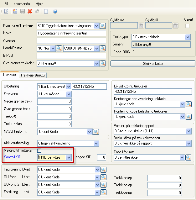 2.6.1 KID i konflikt med melding Hvis du tidligere brukte melding til mottaker på en trekkeier som du nå vil rapportere med KID må du slå av merke Melding til mottaker. OBS!