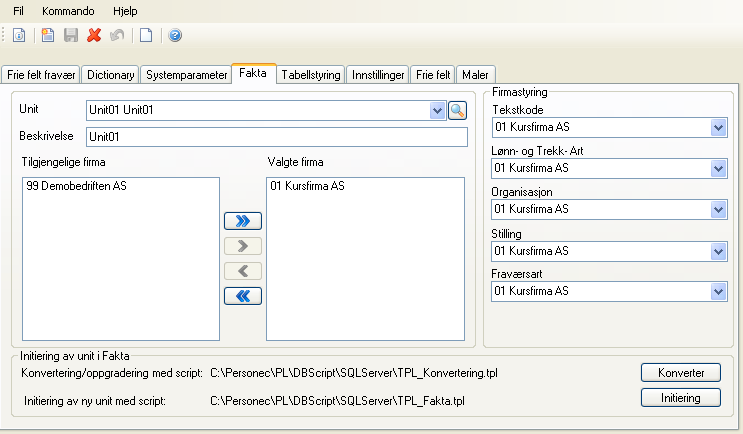 3 Fakta Hvis du kjører scriptet TPL_Fakta.tpl fra menyvalg Systemadministrasjon System vedlikehold Fakta, vil programmet nå beholde firmastyring og firmanavn på Uniten. 4 Teknisk 4.