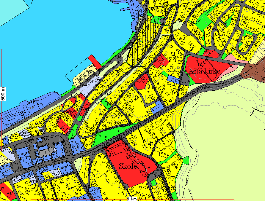 2. Planområdet 2.1 Oversiktskart Planområdet ligger innenfor markert sirkel. 2.2 Dagens bruk Det aktuelle planområdet ligger 1.1 km fra Alta sentrum og ca.