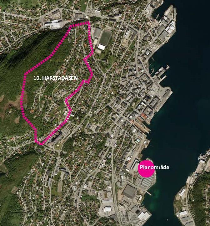 KU Landskap Harstad Skipsindustri 44 3.10 Delområde 10: Harstadåsen 3.10.1 Landskapskarakter Figur 28. Delområde 10 Harstadåsen.. Landskapskarakter - Delområde 10.