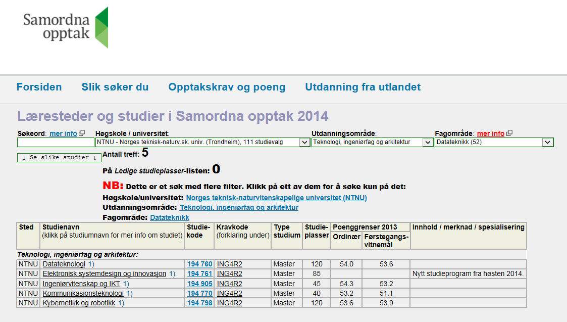 Eks. Krav til realfag