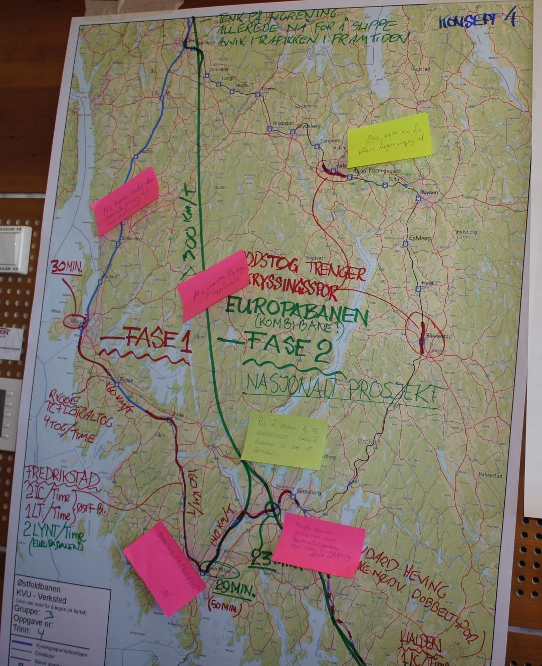KONSEPTER Gruppe 3 Fase 1 - IC Oppgradert Moss-Halden Gods over Østre linje Fase 2 Høyhastighet Ski-Sarpsborg-Gøteborg Avgrening til Fredrikstad Bra men må ha flere kryssingsspor Må kunne bruke