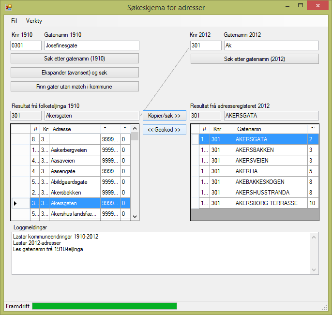 Avinet Geocoding Tool for Desktop (maskinell geokoding) Involverer potensielt hundrevis av databaseoppslag per geokodet datasett.