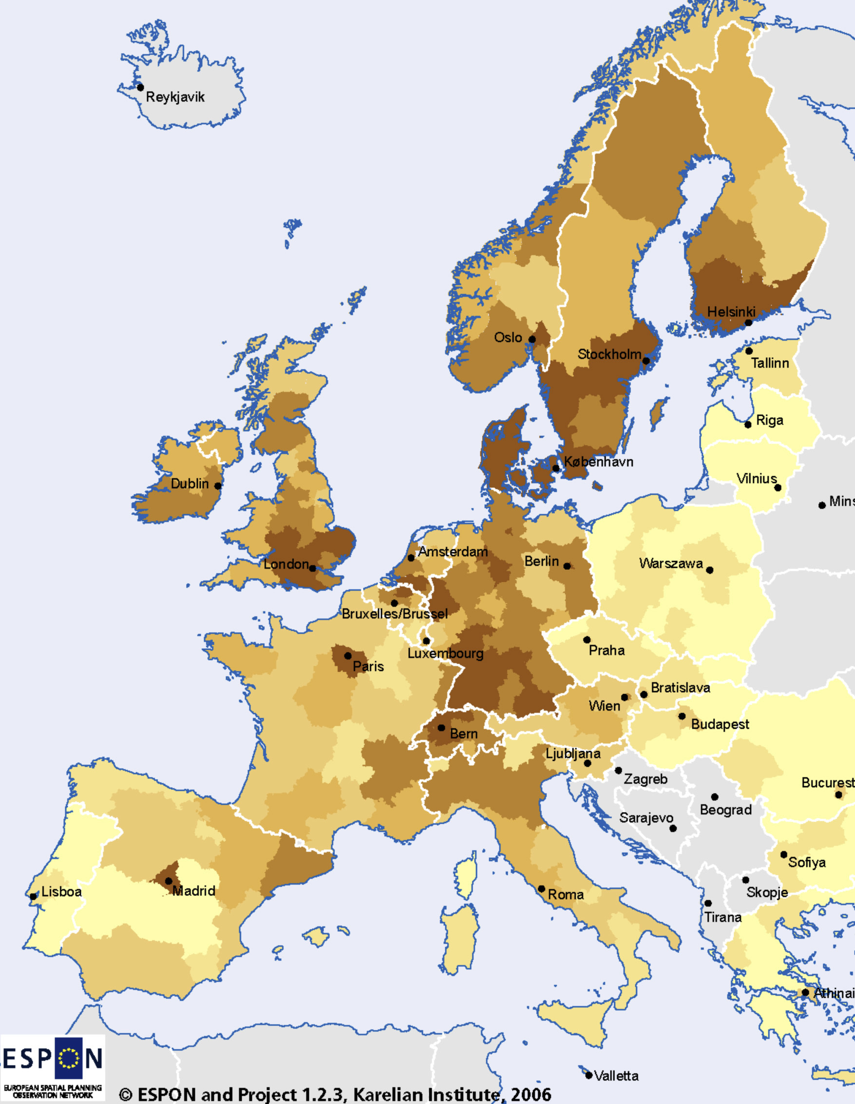 Informasjonssamfunnet i Europa Gode føresetnader for teknologisk utvikling i Norden ESPON har utvikla ein informasjonssamfunns - (IS-) indeks der regionane med høgast skåre reknast å ha best