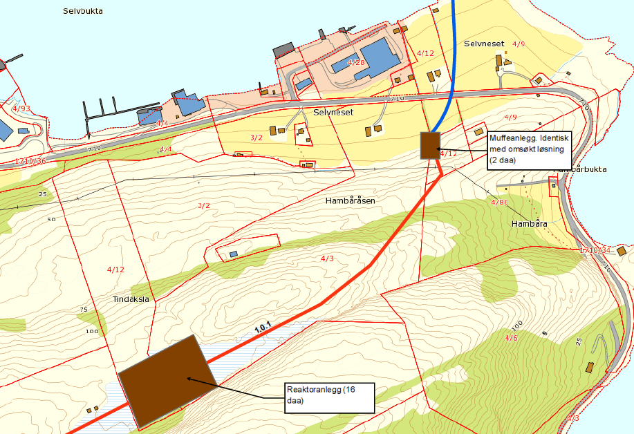 Figur 11. Mulig løsning for veiadkomst til reaktoranlegget ved Kvernhusvika i Rissa kommune.